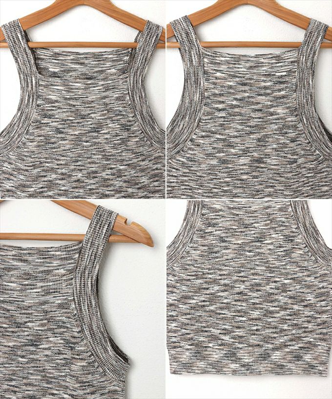 メランジニット アメスリ タンク レディース グラデーション かすり糸 クロップド丈 インナー スクエアネック ニュアンス ミックス感 袖なし おしゃれ かわいい タンクトップ 大人 女性 きれいめ カジュアル カットソー インナー 女性 トップス M L 春 夏 秋 【mail】