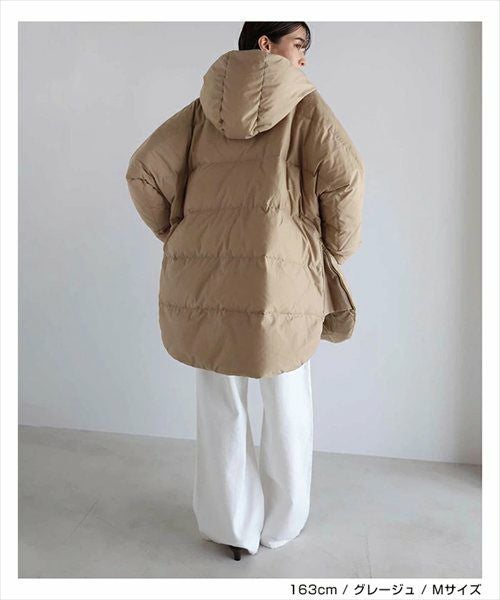 ドルマン サイドジップ ダウンジャケット レディース フレンチダウン コート アウター 羽織り オーバーサイズ 体型カバー ゆったり 楽ちん ミドル丈 ポケット フード 軽量 きれいめ おしゃれ カジュアル 冬服 あったか 暖か 防寒 秋冬 春 秋 冬 evernavy エバーネイビー t04