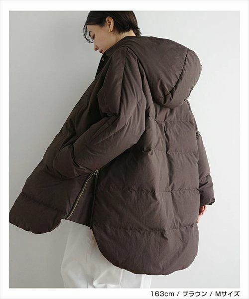 ドルマン サイドジップ ダウンジャケット レディース フレンチダウン コート アウター 羽織り オーバーサイズ 体型カバー ゆったり 楽ちん ミドル丈 ポケット フード 軽量 きれいめ おしゃれ カジュアル 冬服 あったか 暖か 防寒 秋冬 春 秋 冬 evernavy エバーネイビー t04