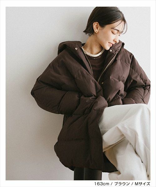 ドルマン サイドジップ ダウンジャケット レディース フレンチダウン コート アウター 羽織り オーバーサイズ 体型カバー ゆったり 楽ちん ミドル丈 ポケット フード 軽量 きれいめ おしゃれ カジュアル 冬服 あったか 暖か 防寒 秋冬 春 秋 冬 evernavy エバーネイビー t04