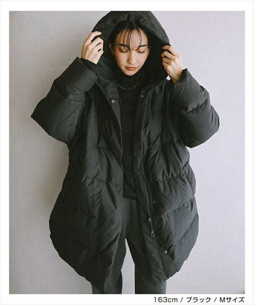 ドルマン サイドジップ ダウンジャケット レディース フレンチダウン コート アウター 羽織り オーバーサイズ 体型カバー ゆったり 楽ちん ミドル丈 ポケット フード 軽量 きれいめ おしゃれ カジュアル 冬服 あったか 暖か 防寒 秋冬 春 秋 冬 evernavy エバーネイビー t04