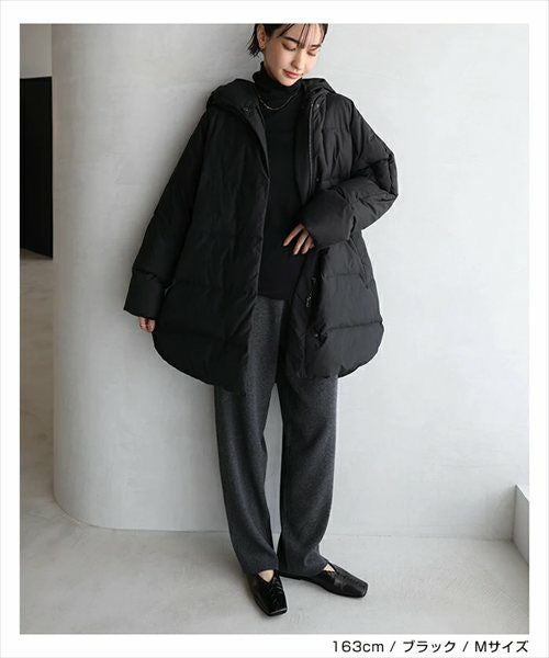 ドルマン サイドジップ ダウンジャケット レディース フレンチダウン コート アウター 羽織り オーバーサイズ 体型カバー ゆったり 楽ちん ミドル丈 ポケット フード 軽量 きれいめ おしゃれ カジュアル 冬服 あったか 暖か 防寒 秋冬 春 秋 冬 evernavy エバーネイビー t04