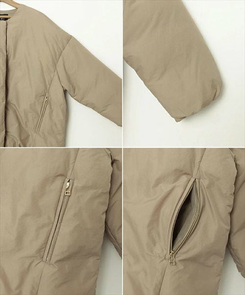 ノーカラー サイドジップ ダウンジャケット レディース フレンチダウン ノーカラージャケット コート 羽織り オーバーサイズ 体型カバー ゆったり ドルマン ポケット 軽量 きれいめ カジュアル 冬服 あったか 暖か 防寒 S M 秋冬 春 秋 冬 evernavy エバーネイビー t04