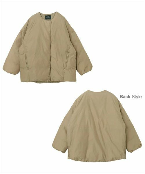 ノーカラー サイドジップ ダウンジャケット レディース フレンチダウン ノーカラージャケット コート 羽織り オーバーサイズ 体型カバー ゆったり ドルマン ポケット 軽量 きれいめ カジュアル 冬服 あったか 暖か 防寒 S M 秋冬 春 秋 冬 evernavy エバーネイビー t04