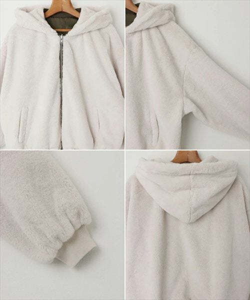 ショート丈 リバーシブル ファー ブルゾン レディース ボアコート ファーベスト ファーコート ブルゾン アウター MA-1 羽織り パーカー 体型カバー ゆったり ジップ 2way 起毛 フード フーディ きれいめ カジュアル 秋服 冬服 あったか 暖か 防寒 秋冬 春 秋 冬 t04