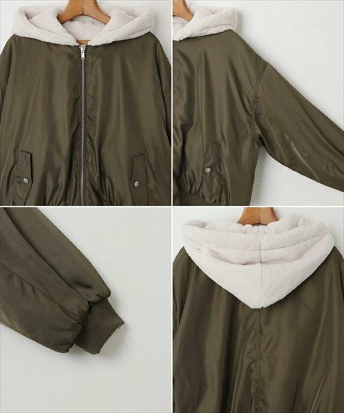 ショート丈 リバーシブル ファー ブルゾン レディース ボアコート ファーベスト ファーコート ブルゾン アウター MA-1 羽織り パーカー 体型カバー ゆったり ジップ 2way 起毛 フード フーディ きれいめ カジュアル 秋服 冬服 あったか 暖か 防寒 秋冬 春 秋 冬 t04