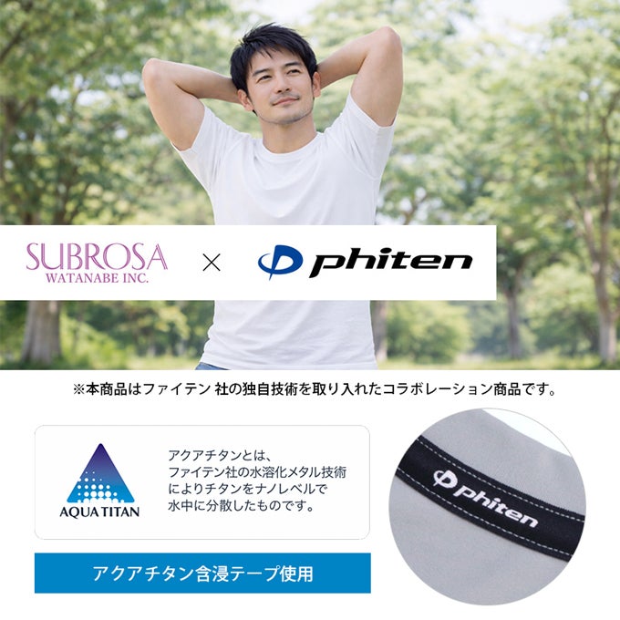 SUBROSA ( サブローザ ) × phiten メンズ 男性 クルーネック モックネック アンダーシャツ ウエア 丸首 長袖 シャツ スポーツ スポーツウエア ファイテン インナー サポート 吸水 速乾 UV 紫外線 カット 汗 臭い 消臭 快適 ランニング アクアチタン 黒 春 夏 秋 冬 mail