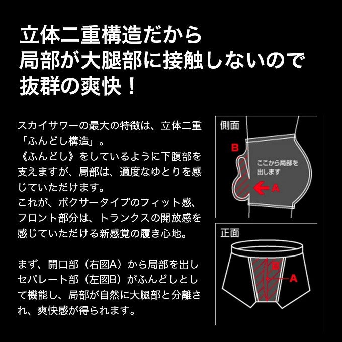SkySour ふんどしパンツ (BC)ボクサータイプ 送料無料 ボクサーパンツ 男性用 メンズ パンツ ショーツ 下着 ボクサートランクス 二重構造 おしゃれ 防臭 消臭 部屋干 プレゼント ギフト 大きいサイズ M L LL 機能性 インナー ふんどし ショーツ 日本製 スカイサワー 綿